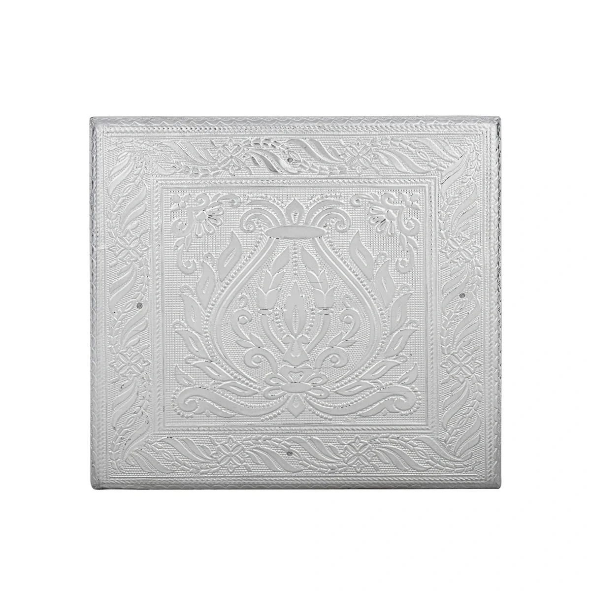 Pooja Chowki With Base - 2.25 x 8 x 8 Inches | Silver Polish Patla/ Wooden Bajot For Pooja & Deity Placement - Image 3