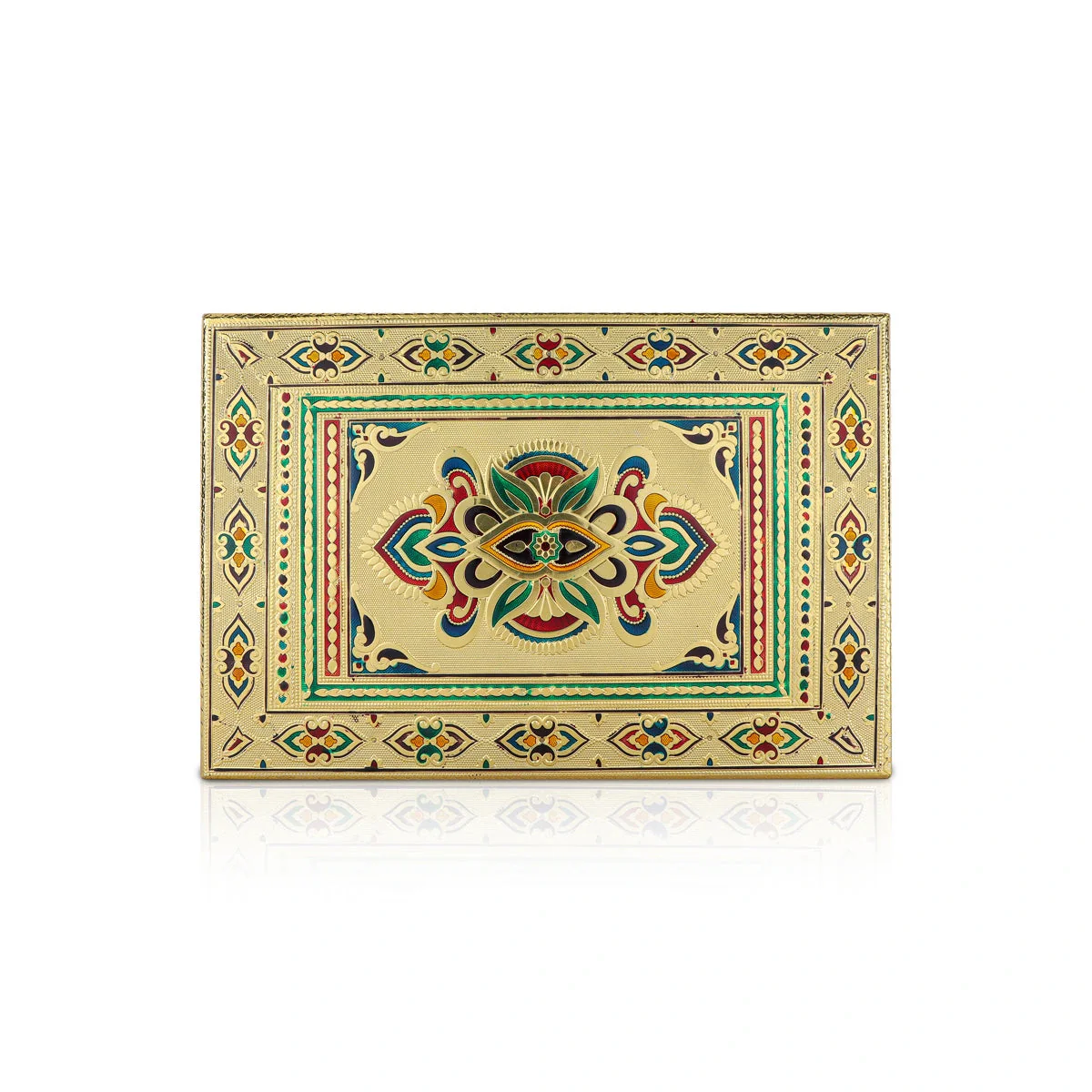 Pooja Chowki With Leg - 2.25 x 10 x 15 Inches | Meenakari Design Patla/ Gold Polish Bajot For Pooja & Deity - Image 3