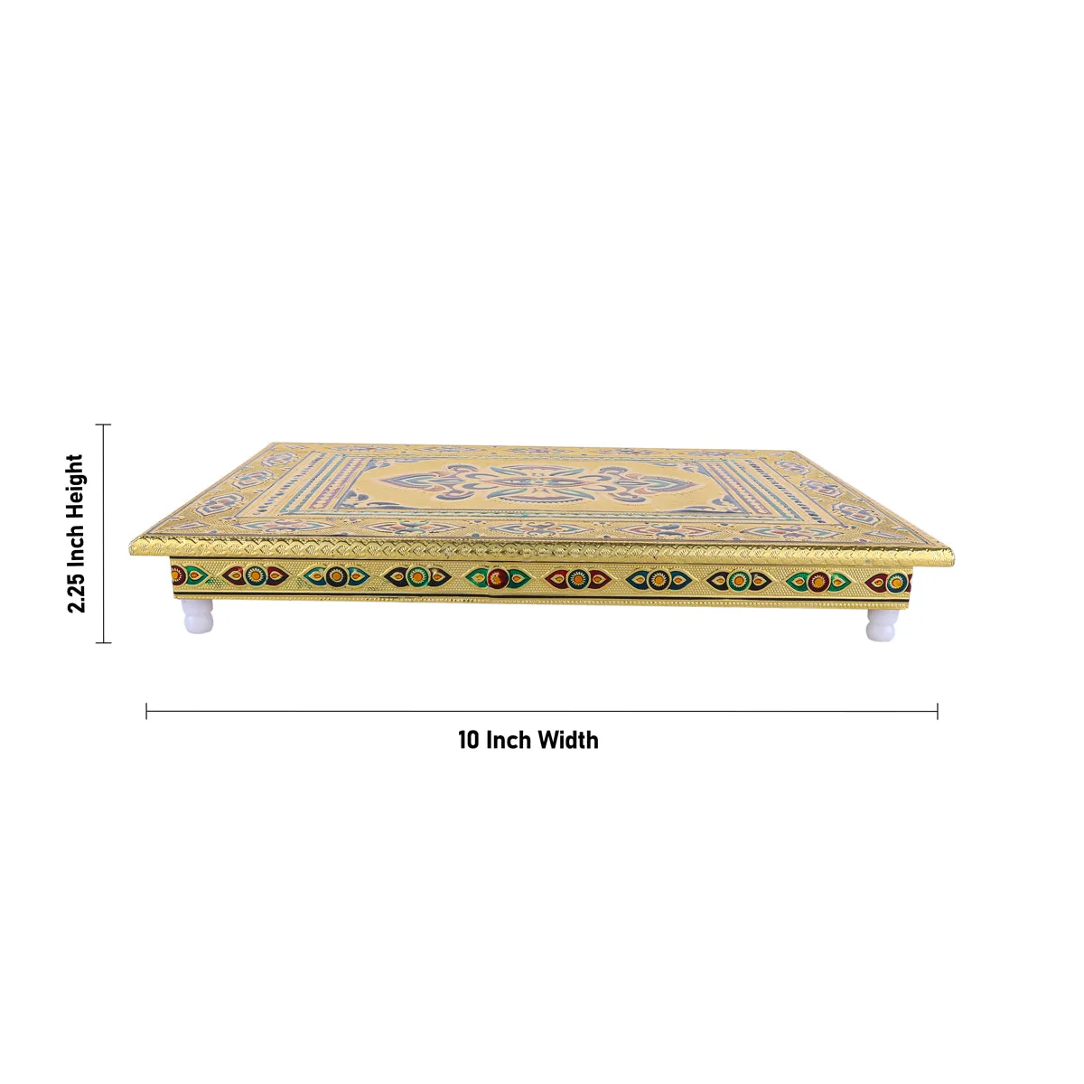 Pooja Chowki With Leg - 2.25 x 10 x 15 Inches | Meenakari Design Patla/ Gold Polish Bajot For Pooja & Deity - Image 4
