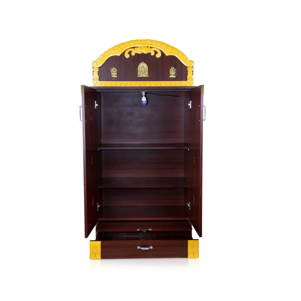 Pooja Mandir With Doors - 62 x 32 Inches | Bell With Leg Puja Stand/ Puja Mandapam/ Wooden Temple for Home - Image 3