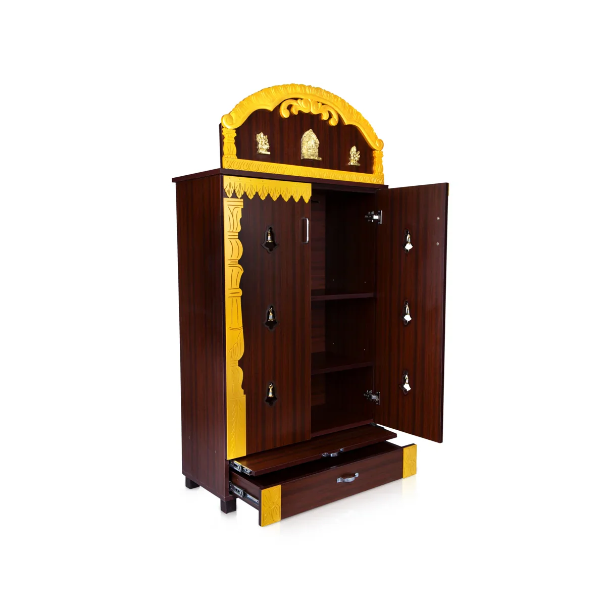Pooja Mandir With Doors - 62 x 32 Inches | Bell With Leg Puja Stand/ Puja Mandapam/ Wooden Temple for Home - Image 4