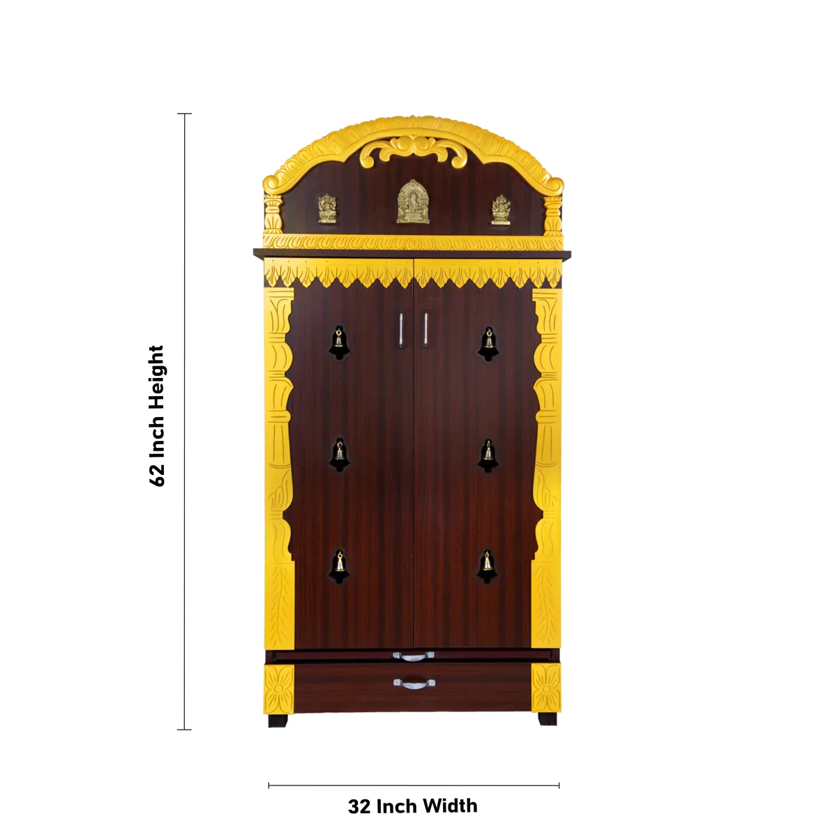 Pooja Mandir With Doors - 62 x 32 Inches | Bell With Leg Puja Stand/ Puja Mandapam/ Wooden Temple for Home - Image 7