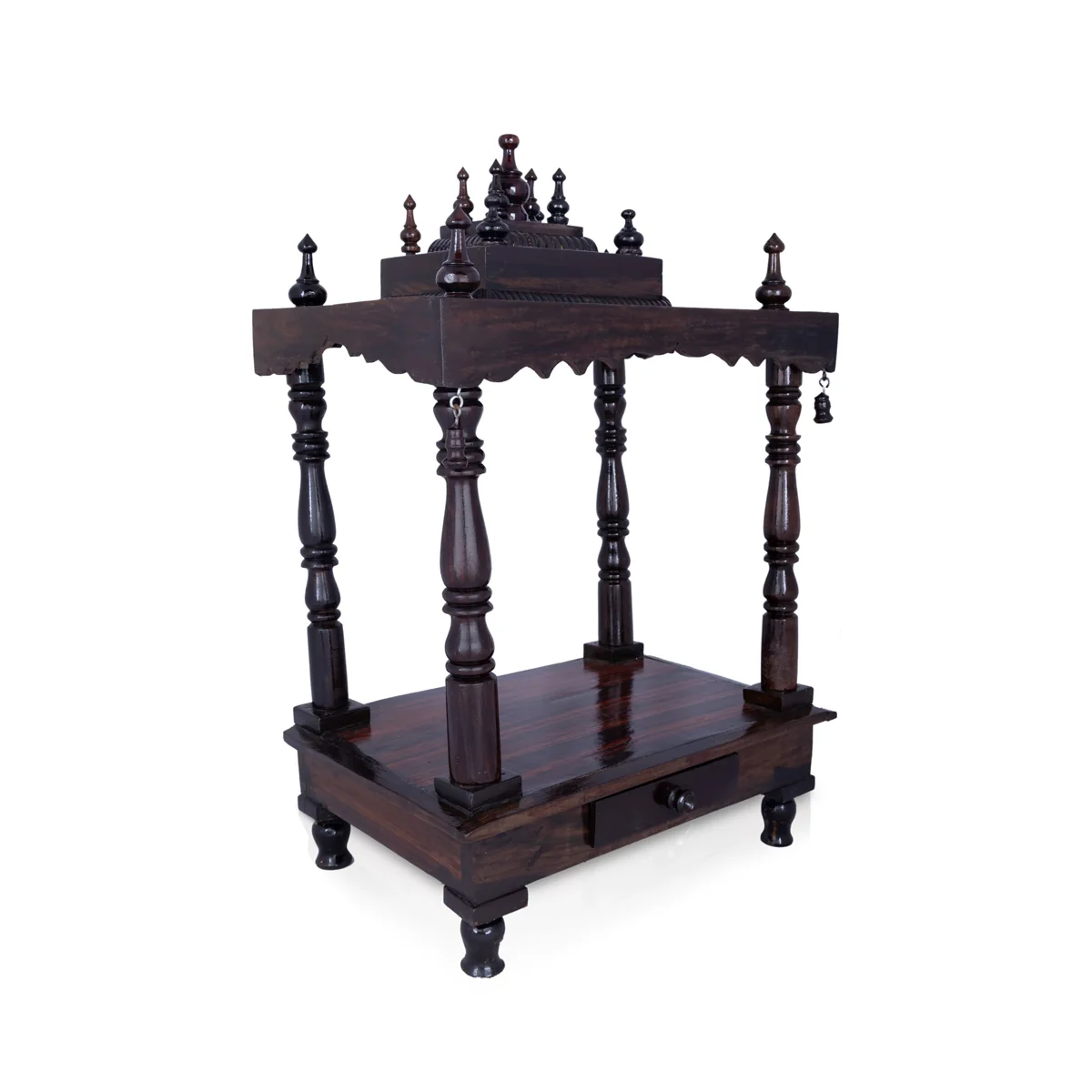 Pooja Mandir With Base | Inner - 12 x 14 Inch, Outer - 26 x 15 Inch/ Open Wooden Temple/ Puja Stand for Home - Image 3