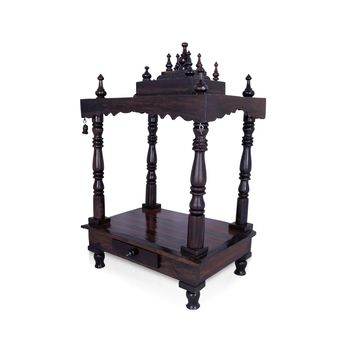 Pooja Mandir With Base | Inner - 12 x 14 Inch, Outer - 26 x 15 Inch/ Open Wooden Temple/ Puja Stand for Home - Image 4