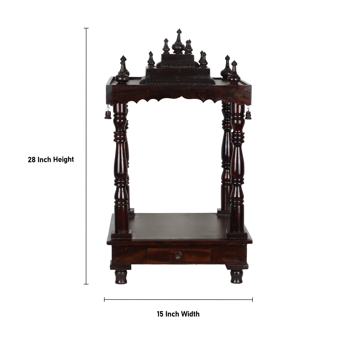Pooja Mandir With Base | Inner - 15 x 15 Inch, Outer - 29 x 15 Inch/ Open Wooden Temple/ Puja Stand for Home - Image 2