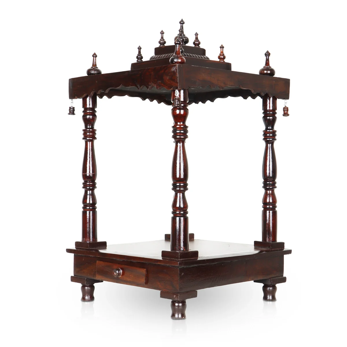 Pooja Mandir With Base | Inner - 15 x 15 Inch, Outer - 29 x 15 Inch/ Open Wooden Temple/ Puja Stand for Home - Image 5