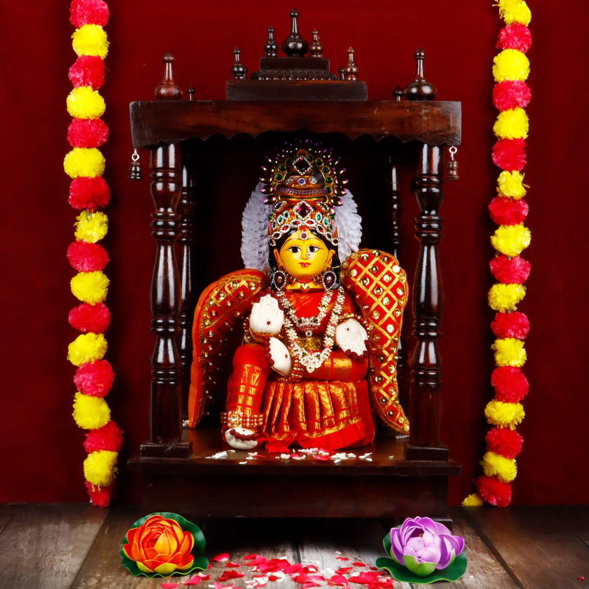 Pooja Mandir With Base | Inner - 15 x 15 Inch, Outer - 29 x 15 Inch/ Open Wooden Temple/ Puja Stand for Home - Image 8