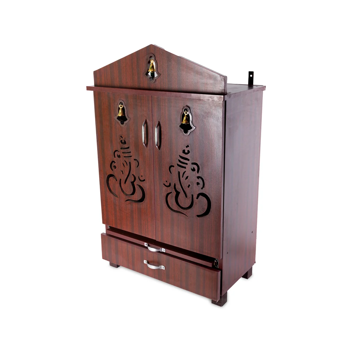 Pooja Mandir With Base | Inner 25X24 Inch, Outer 40X25 Inch | Bell&Ganesh Door Design Wooden Temple/ Puja Stand - Image 5