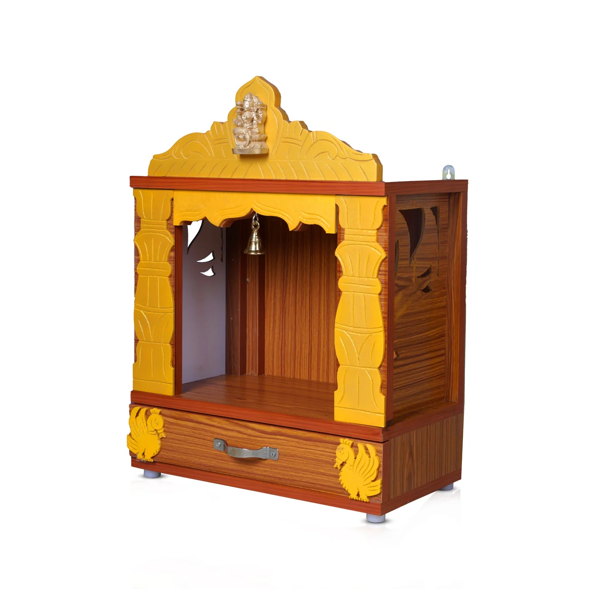 Pooja Mandir With Bell - Inner 12 x 9 Inches, Outer 23 x 17 Inches | Puja Stand/ Open Wooden Temple for Home - Image 3