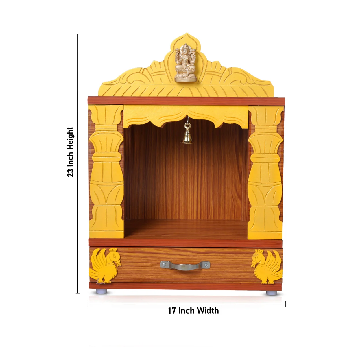 Pooja Mandir With Bell - Inner 12 x 9 Inches, Outer 23 x 17 Inches | Puja Stand/ Open Wooden Temple for Home - Image 6