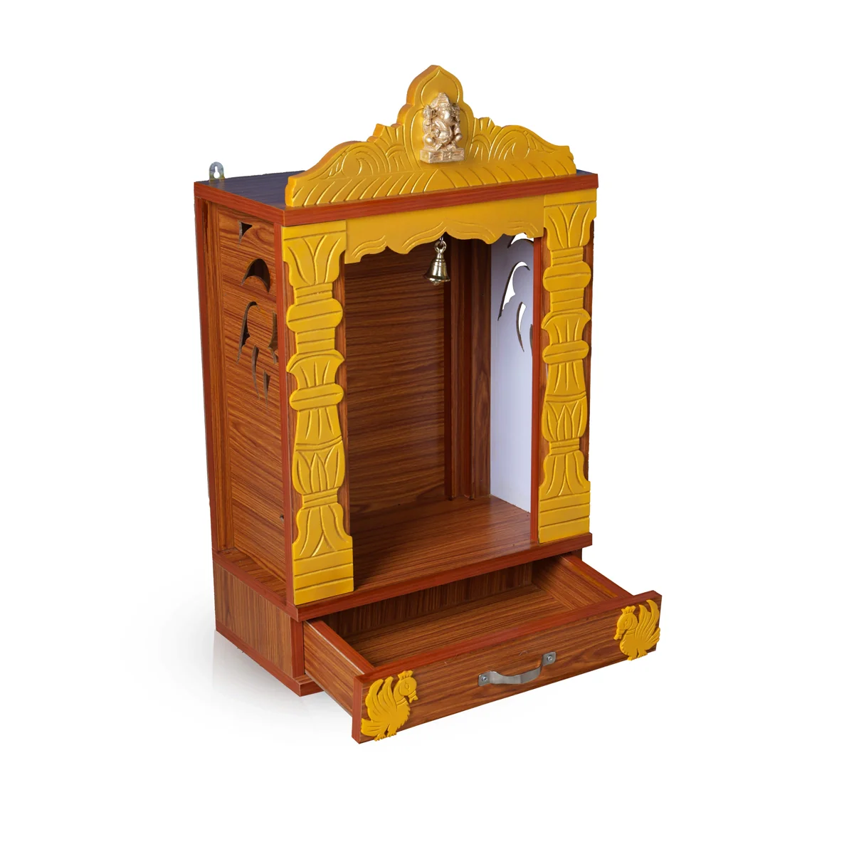 Pooja Mandir With Bell | Inner 18x9 Inches/ Outer 29x18 Inches/ Wooden Temple/ Wooden Mandir With Leg for Home - Image 3