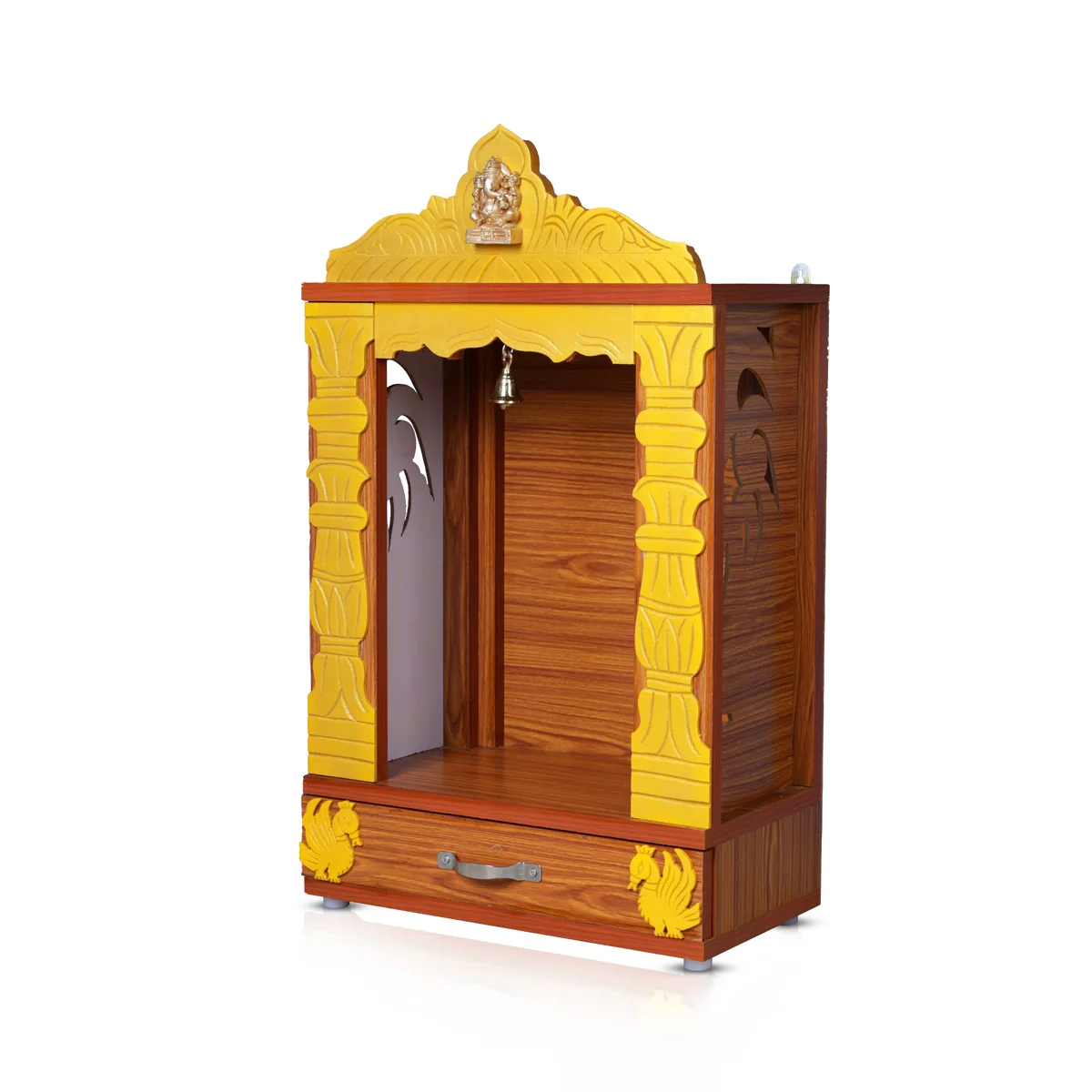 Pooja Mandir With Bell | Inner 18x9 Inches/ Outer 29x18 Inches/ Wooden Temple/ Wooden Mandir With Leg for Home - Image 4