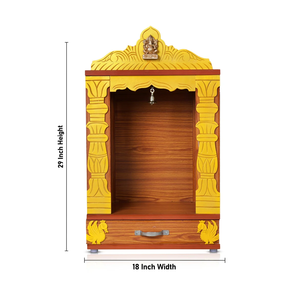 Pooja Mandir With Bell | Inner 18x9 Inches/ Outer 29x18 Inches/ Wooden Temple/ Wooden Mandir With Leg for Home - Image 6
