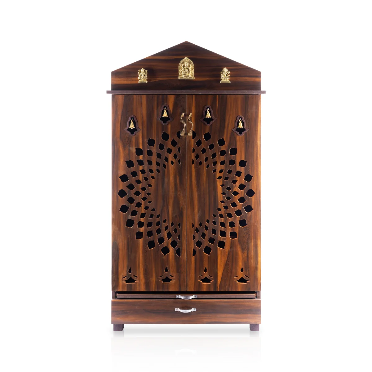 Pooja Mandir With Door | Inner 41 X 30 Inch/ Outer 62 X 32 Inch/ Puja Stand With Bell/ Wooden Temple For Home - Image 2