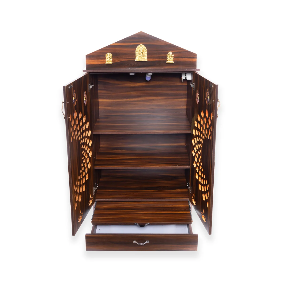 Pooja Mandir With Door | Inner 41 X 30 Inch/ Outer 62 X 32 Inch/ Puja Stand With Bell/ Wooden Temple For Home - Image 3