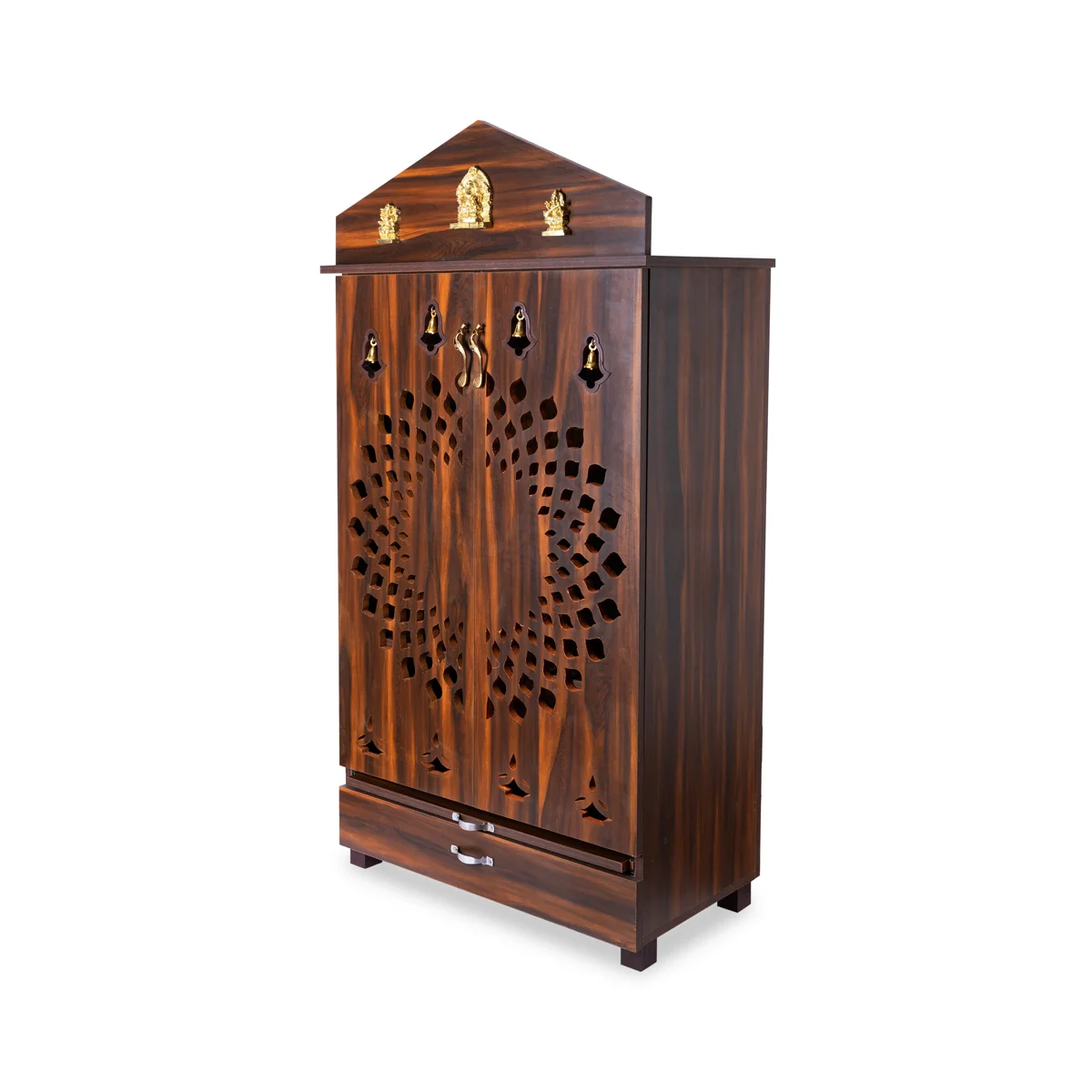 Pooja Mandir With Door | Inner 41 X 30 Inch/ Outer 62 X 32 Inch/ Puja Stand With Bell/ Wooden Temple For Home - Image 5
