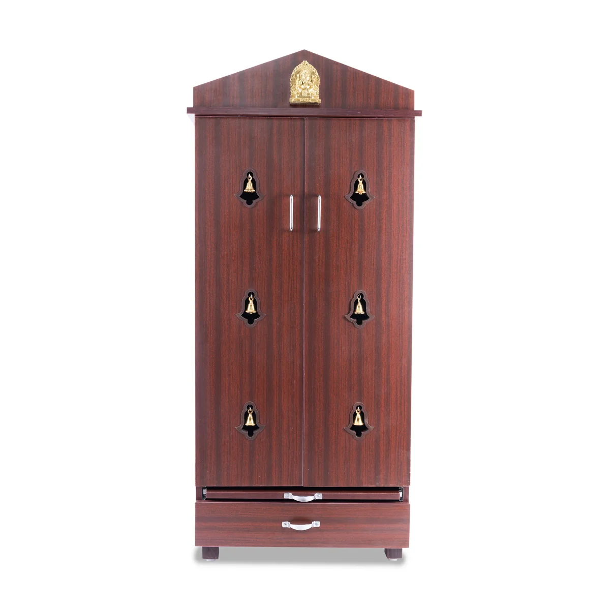 Pooja Mandir With Door | Inner 42 X 24 Inch/ Outer 60 X 25 Inch/ Puja Stand With Bell/ Wooden Temple For Home - Image 2