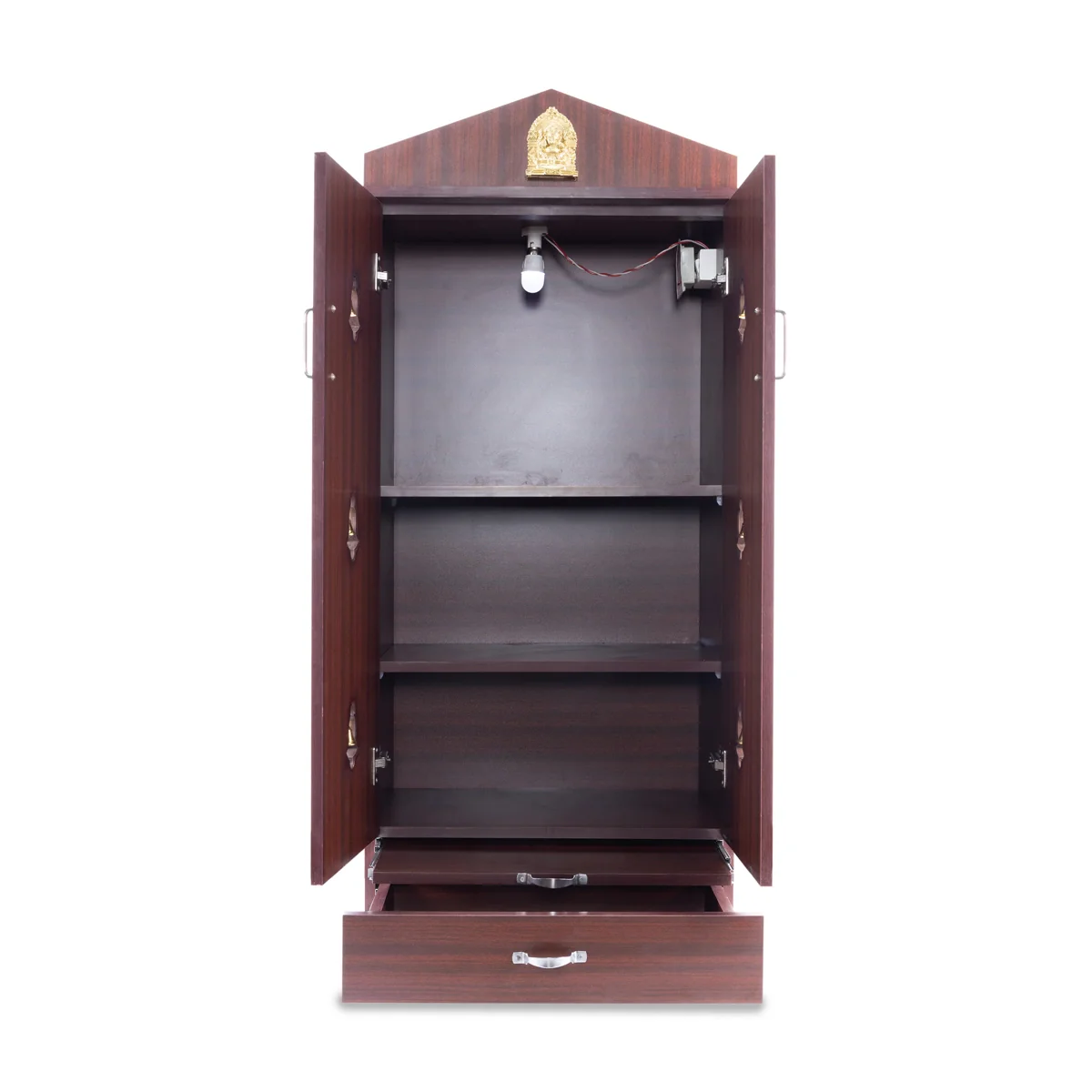Pooja Mandir With Door | Inner 42 X 24 Inch/ Outer 60 X 25 Inch/ Puja Stand With Bell/ Wooden Temple For Home - Image 4