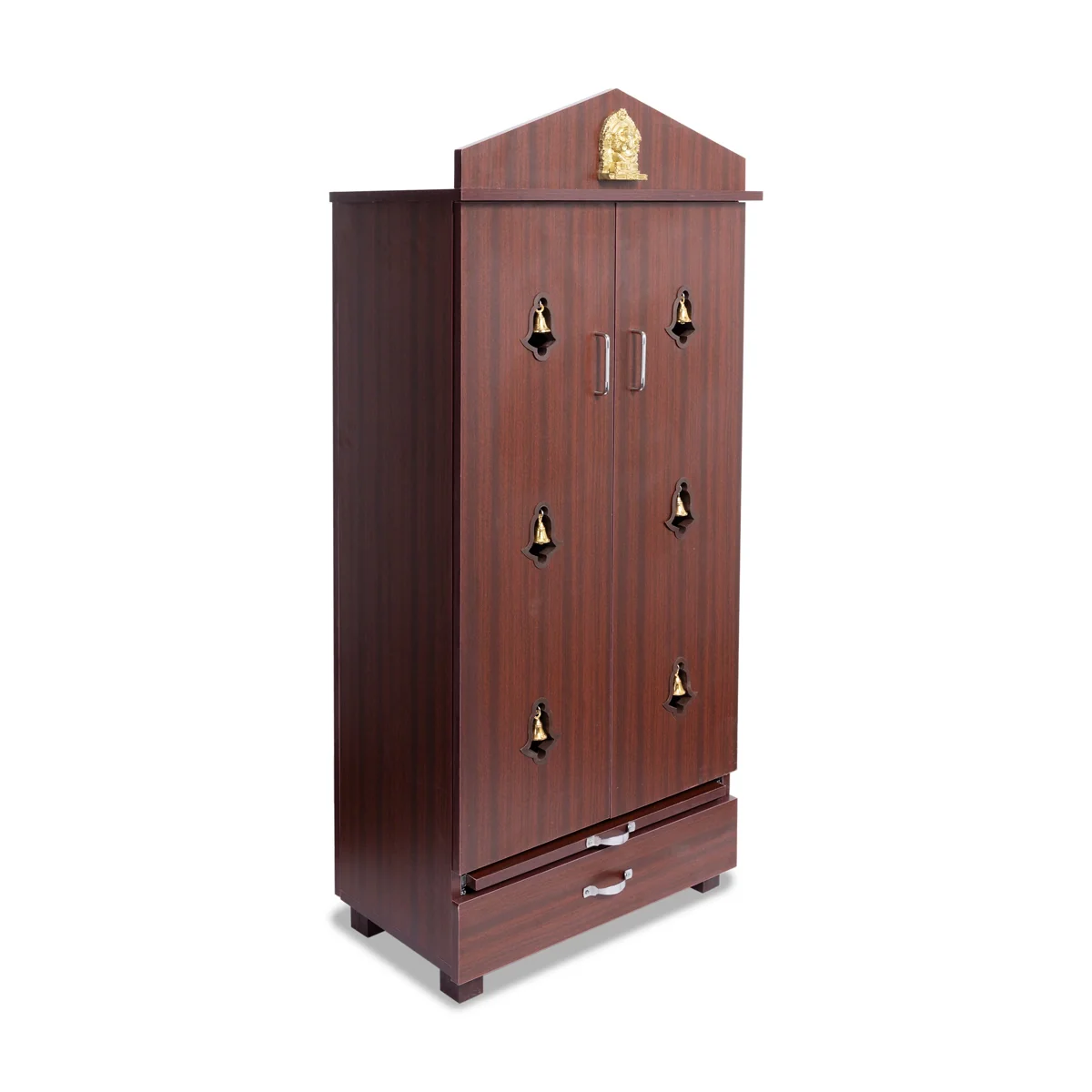 Pooja Mandir With Door | Inner 42 X 24 Inch/ Outer 60 X 25 Inch/ Puja Stand With Bell/ Wooden Temple For Home - Image 5
