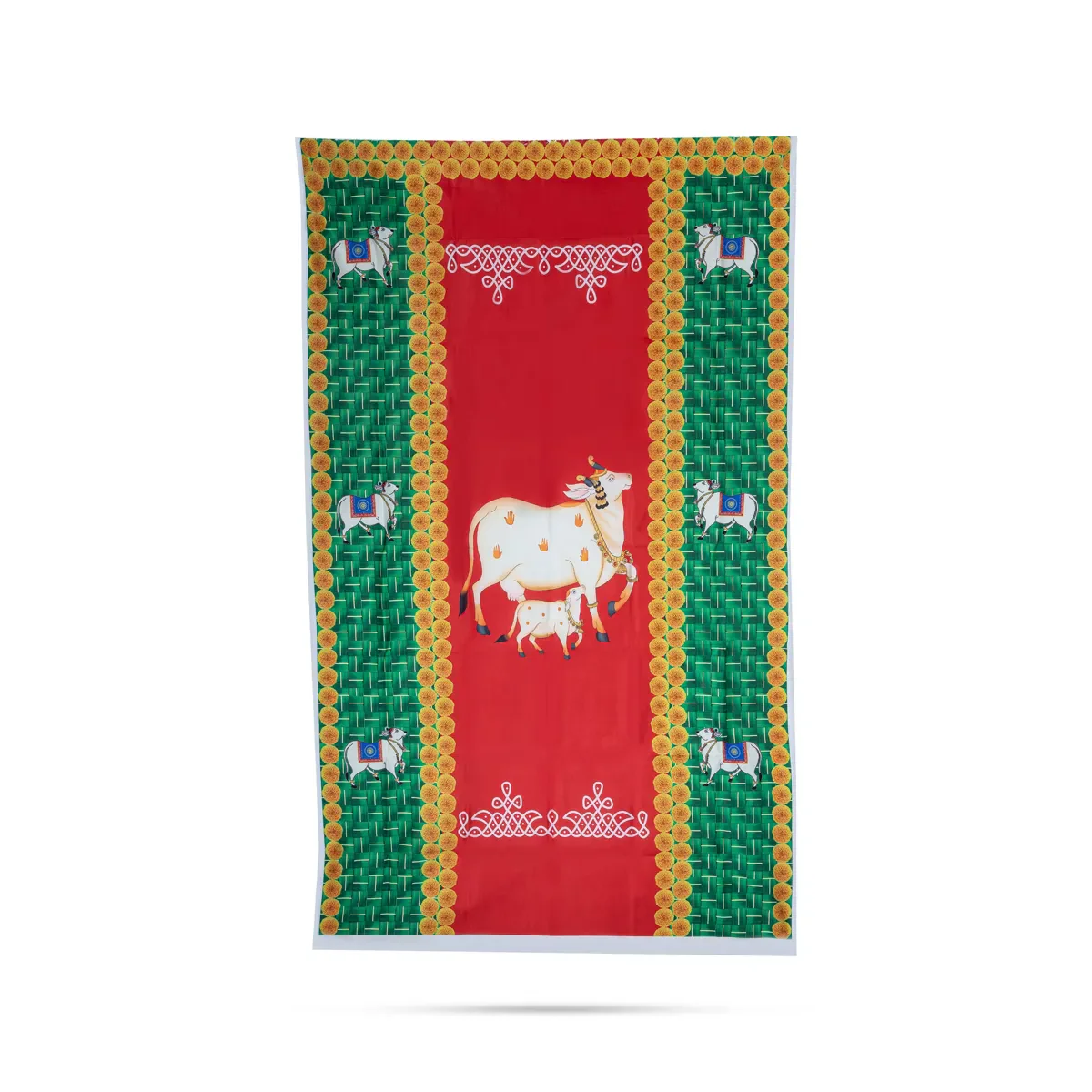 Pooja Room Screen - 3 X 5 Feet | Satin Curtain/ Temple Screen/ Cow Kamadhenu Design Pooja Curtain - Image 3