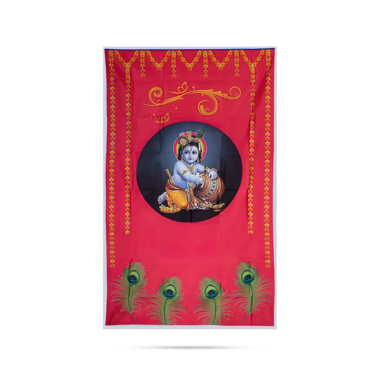 Pooja Room Screen - 3 X 5 Feet | Satin Curtain/ Temple Screen/ Cow Kamadhenu Design Pooja Curtain - Image 8