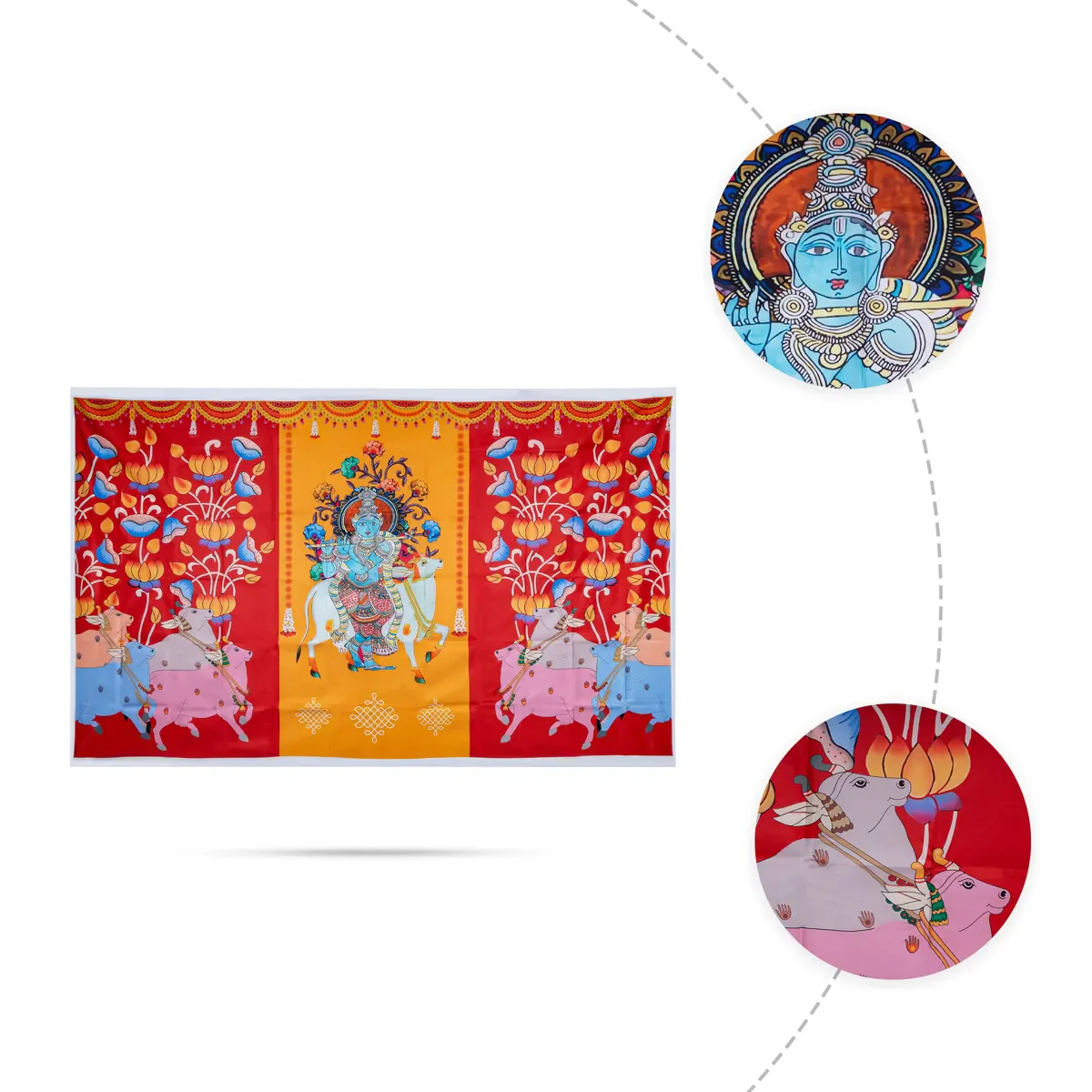 Pooja Room Screen - 5 X 8 Feet | Satin Curtain/ Temple Screen/ Assorted Design Pooja Curtain - Image 4