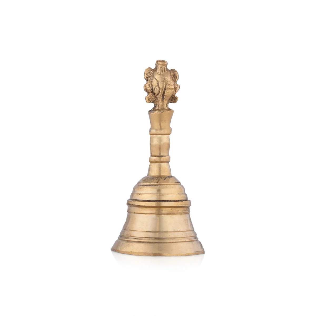 Hand Bell - 4.25 x 2 Inches | Brass Bell/ Shankh Chakra Handle Pooja Bell for Home/ 180 Gms Approx - Image 2