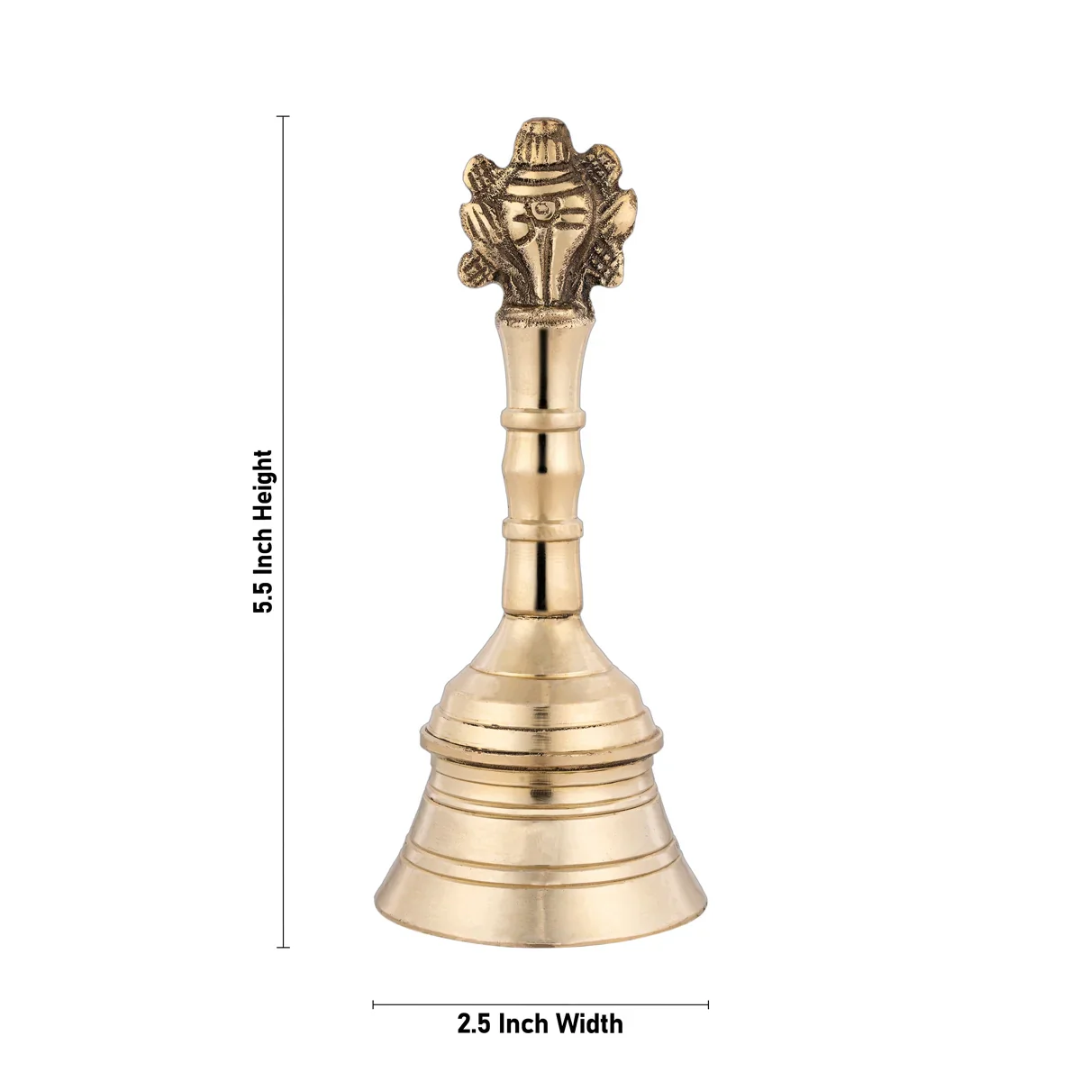Hand Bell - 5.5 x 2.5 Inches | Shankh Chakra Handle Ghanti/ Pooja Bell/ Brass Bell for Home/ 330 Gms Approx - Image 3