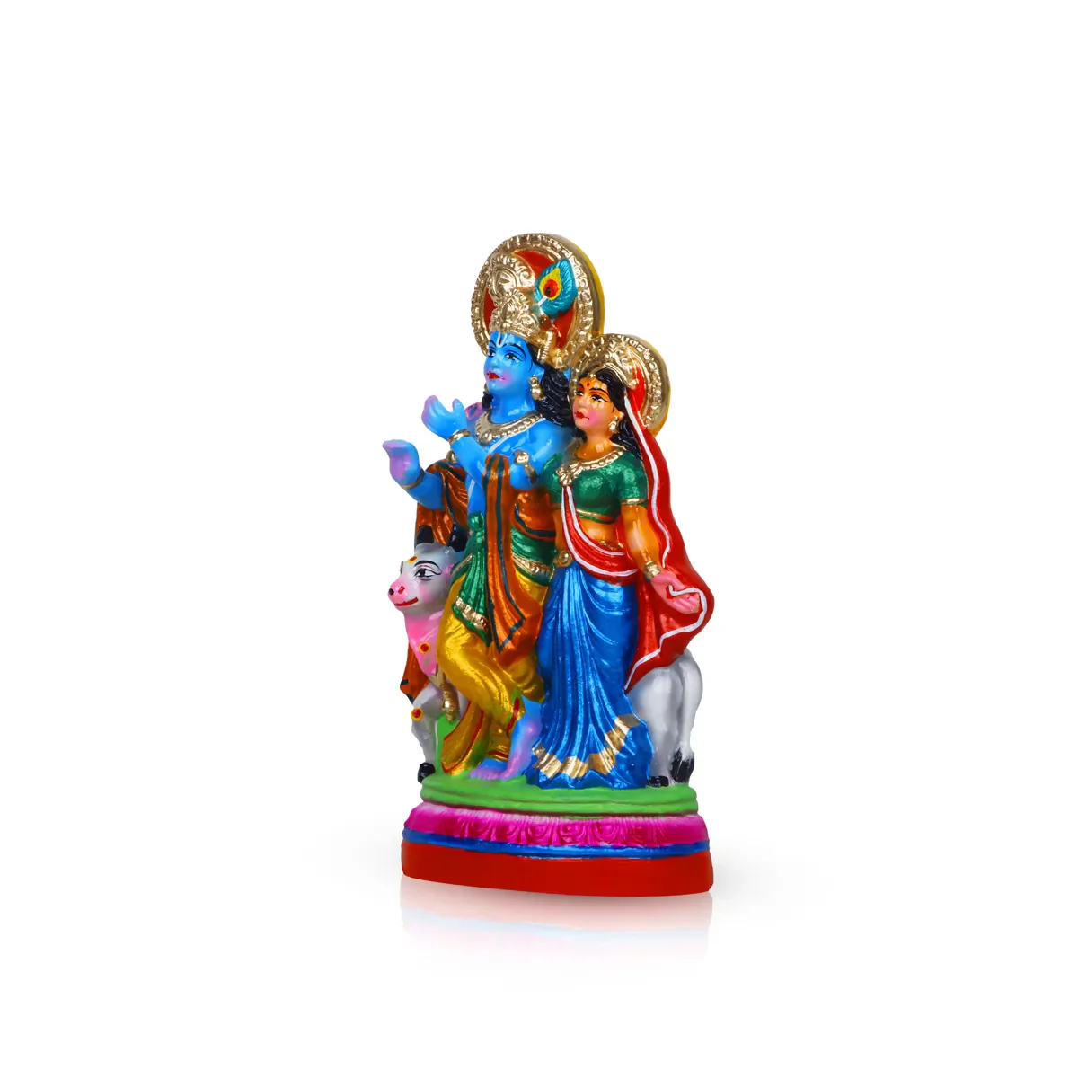Radha Krishna Murti Clay Golu Bommai - 10 X 6 Inches | Giri Golu Doll/ Navaratri Gombe/ Navratri Decor - Image 3