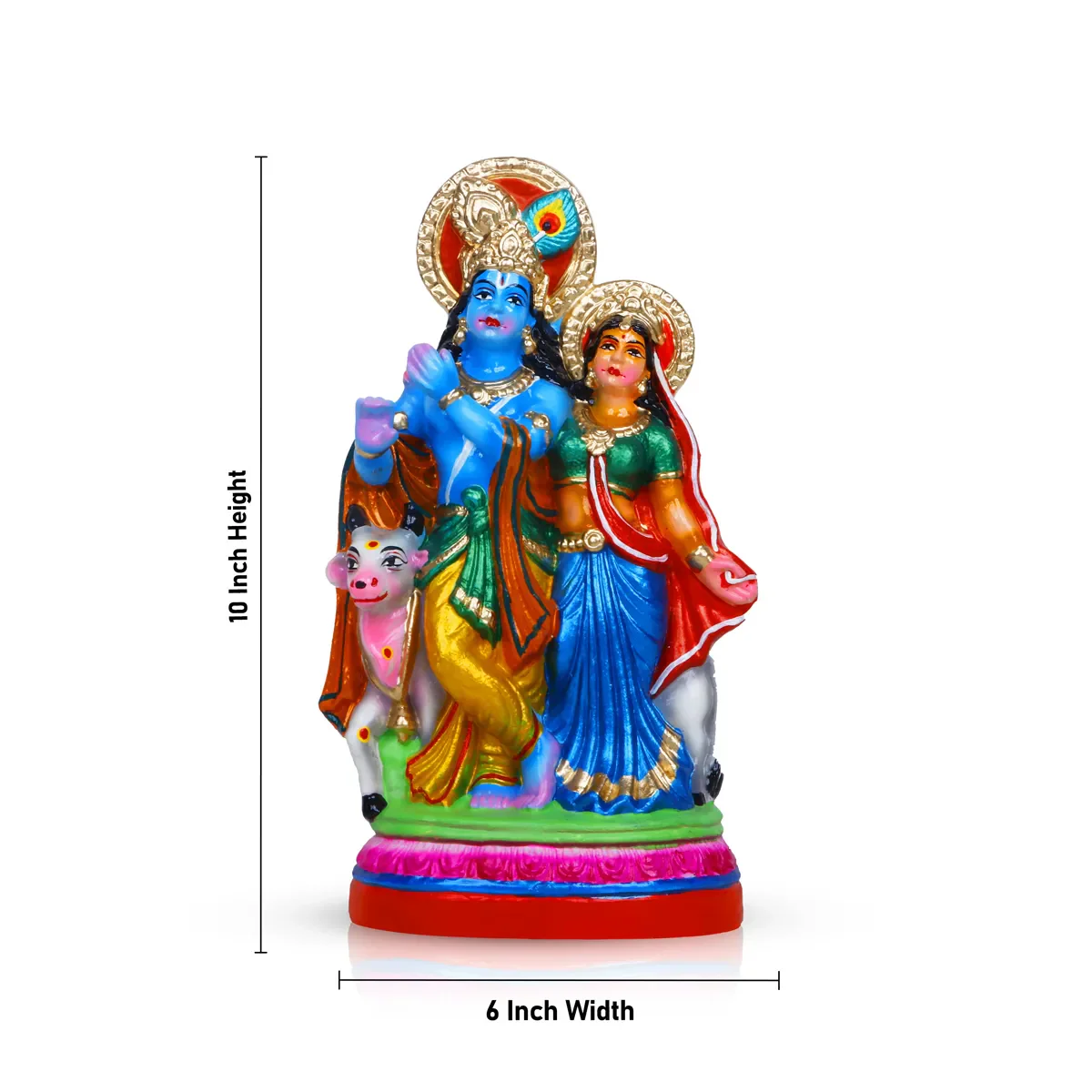 Radha Krishna Murti Clay Golu Bommai - 10 X 6 Inches | Giri Golu Doll/ Navaratri Gombe/ Navratri Decor - Image 5