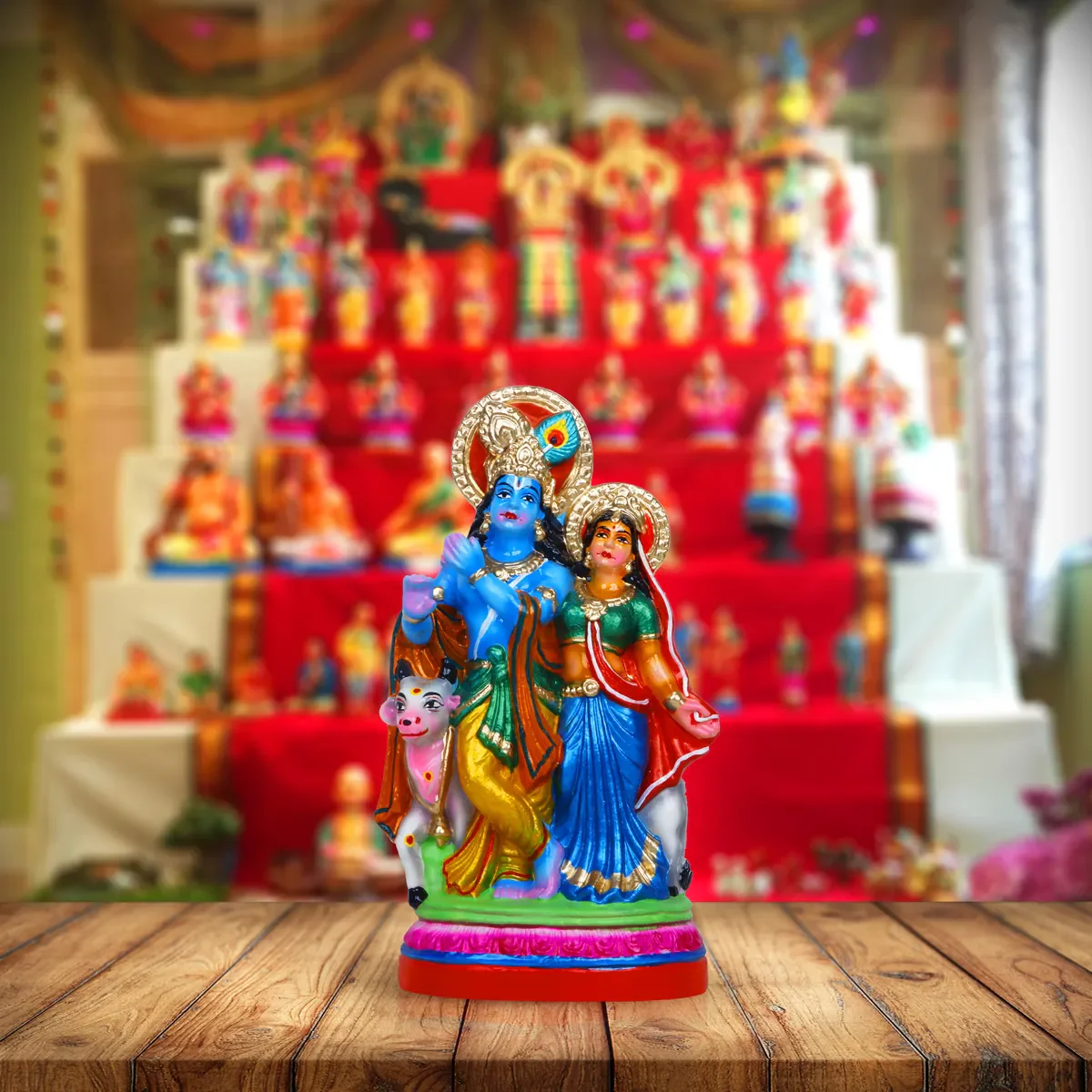 Radha Krishna Murti Clay Golu Bommai - 10 X 6 Inches | Giri Golu Doll/ Navaratri Gombe/ Navratri Decor - Image 6
