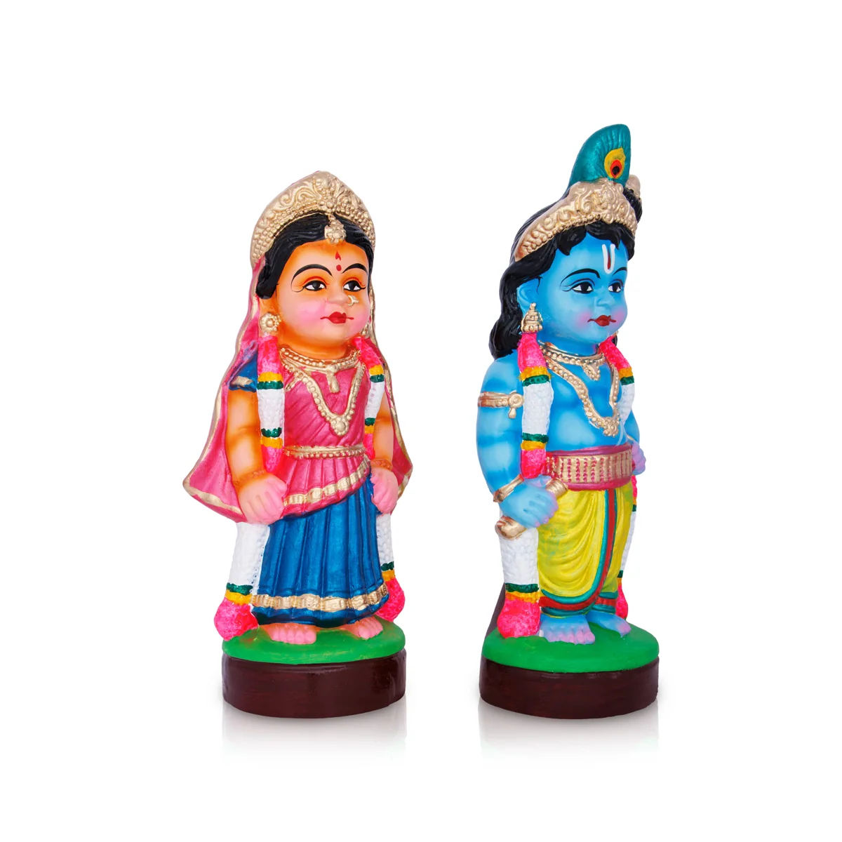 Radha Krishna Murti Clay Golu Bommai Pair- 11 X 4 Inches | Navaratri Golu Gombe/Giri Golu Doll/ Navratri Decor - Image 2