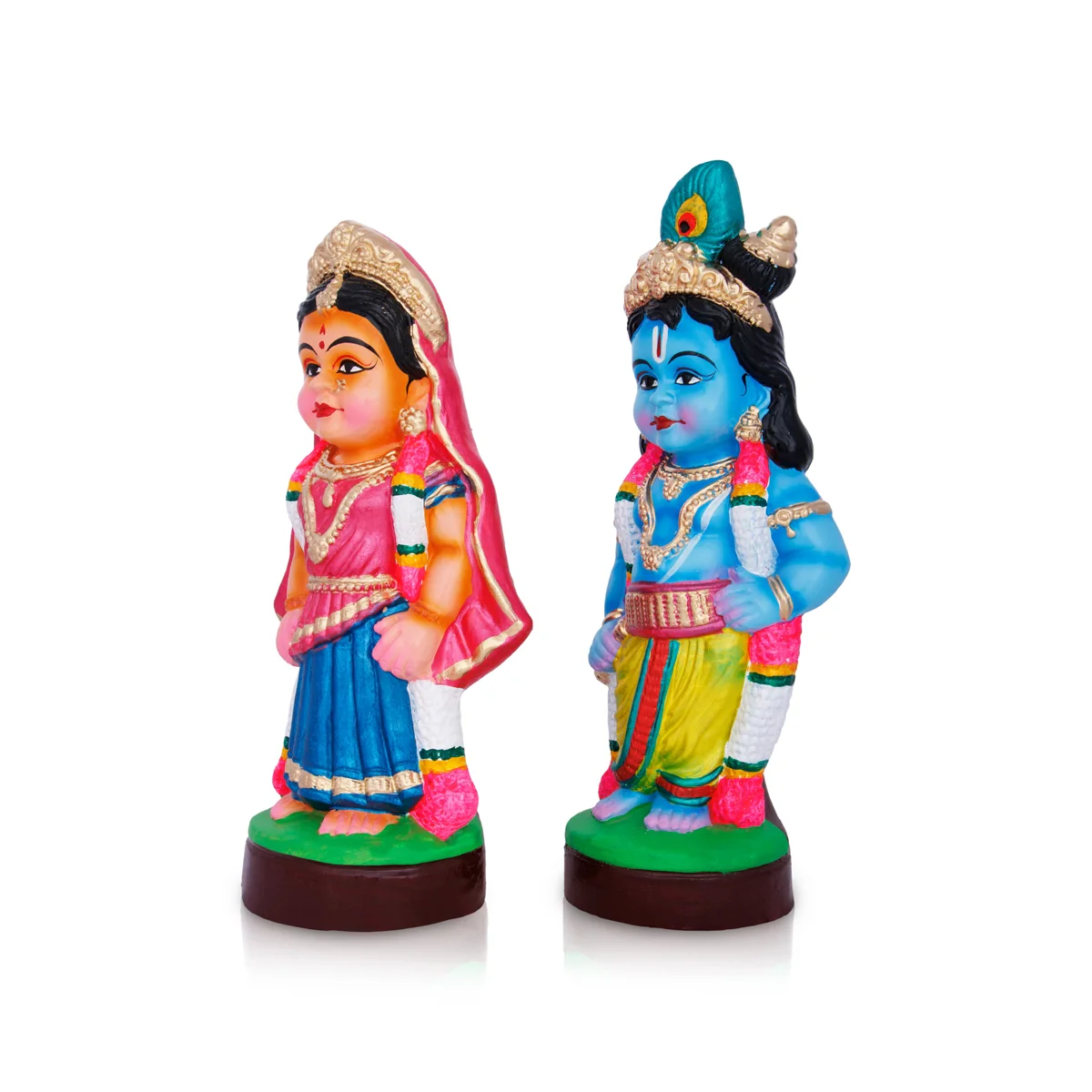 Radha Krishna Murti Clay Golu Bommai Pair- 11 X 4 Inches | Navaratri Golu Gombe/Giri Golu Doll/ Navratri Decor - Image 3
