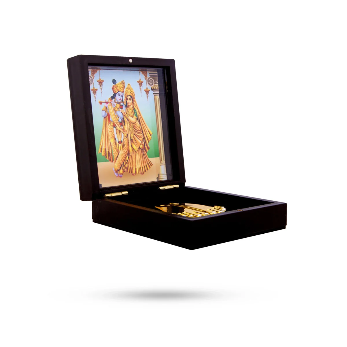 Radha Krishna Murti Design Pooja Box - 1.5 X 3.5 X 4.5 Inches | Puja Box/ Charan Paduka Box For Pooja & Gifting - Image 2