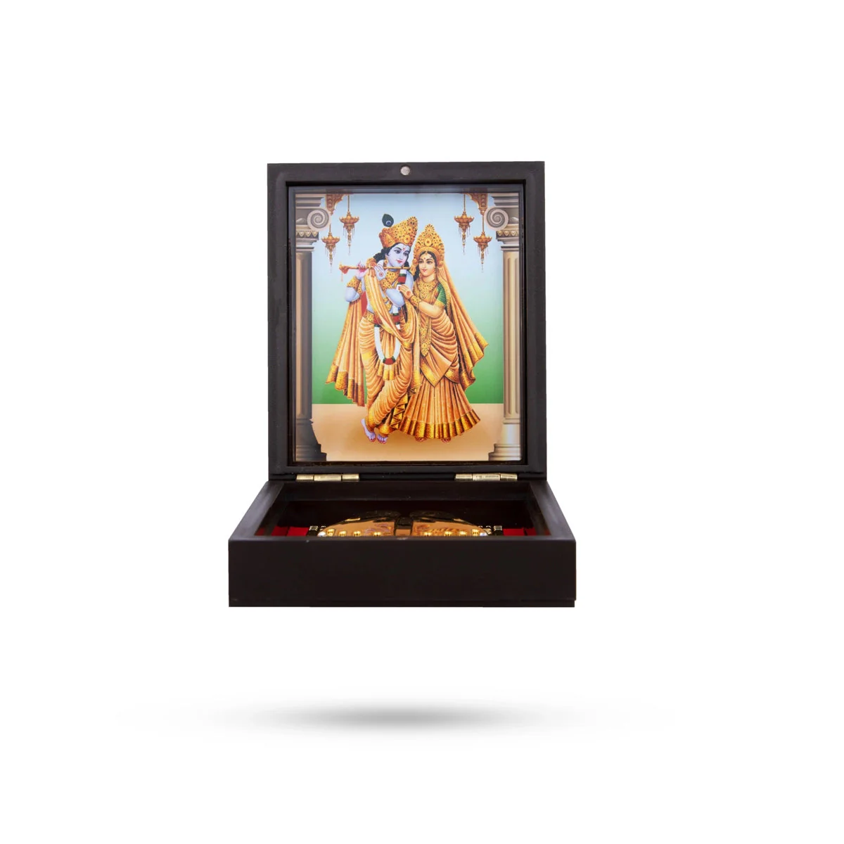 Radha Krishna Murti Design Pooja Box - 1.5 X 3.5 X 4.5 Inches | Puja Box/ Charan Paduka Box For Pooja & Gifting - Image 3