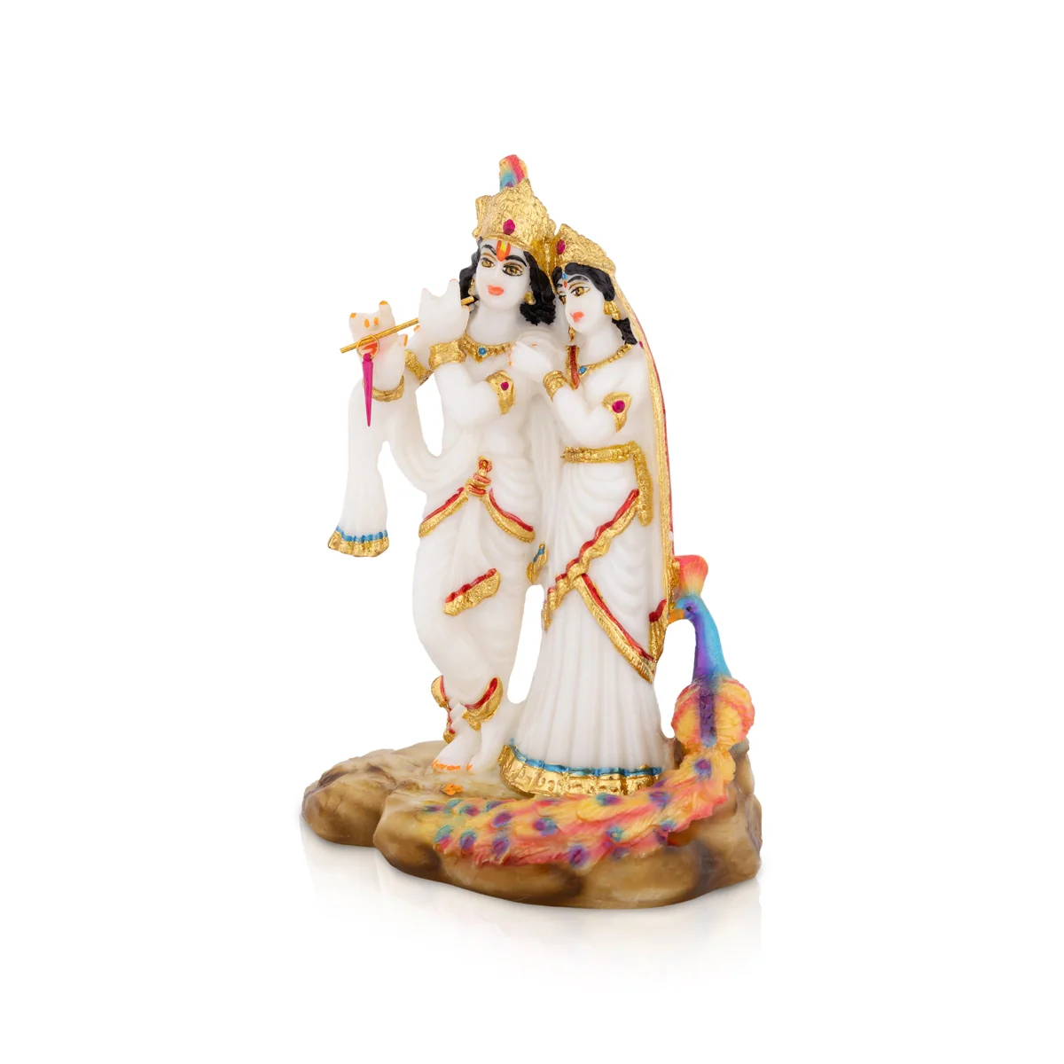 Radha Krishna Murti With Peacock - 8 X 5.5 Inches | Standing Radha Krishna Idol/ Marble Murti For Home Decor - Image 2