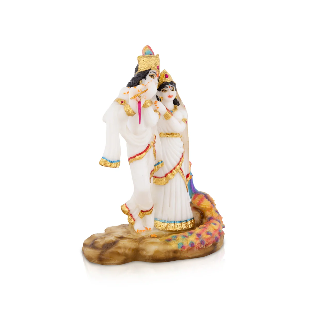 Radha Krishna Murti With Peacock - 8 X 5.5 Inches | Standing Radha Krishna Idol/ Marble Murti For Home Decor - Image 3