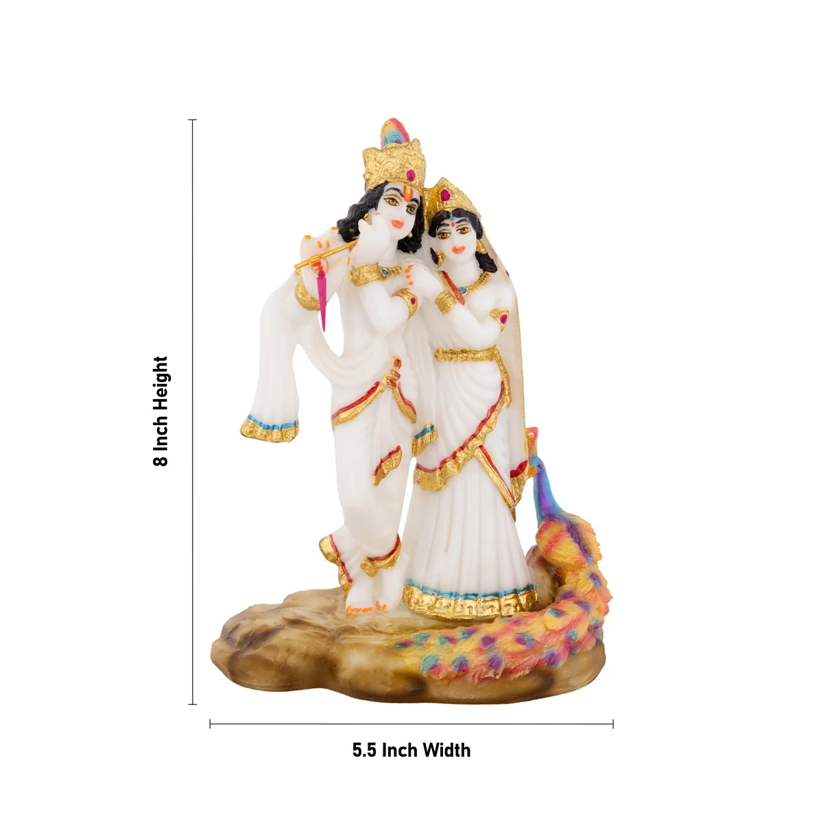 Radha Krishna Murti With Peacock - 8 X 5.5 Inches | Standing Radha Krishna Idol/ Marble Murti For Home Decor - Image 4