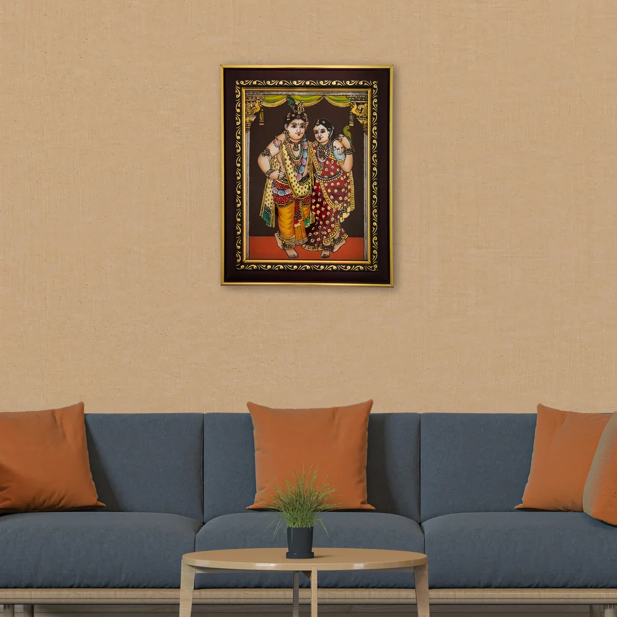 Radha Krishna radha krishna photo frame- 10 x 8 Inches | Tanjore Glass Painting Picture Frame for Home - Image 6