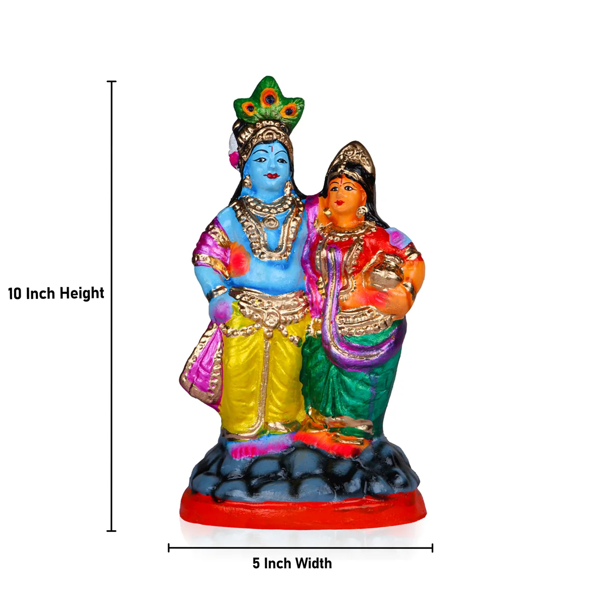 Radha Krishna Standing Clay Golu Bommai - 10 x 5 Inches | Giri Golu Doll/ Navaratri Golu Bomma/Gombe/Bommai - Image 2