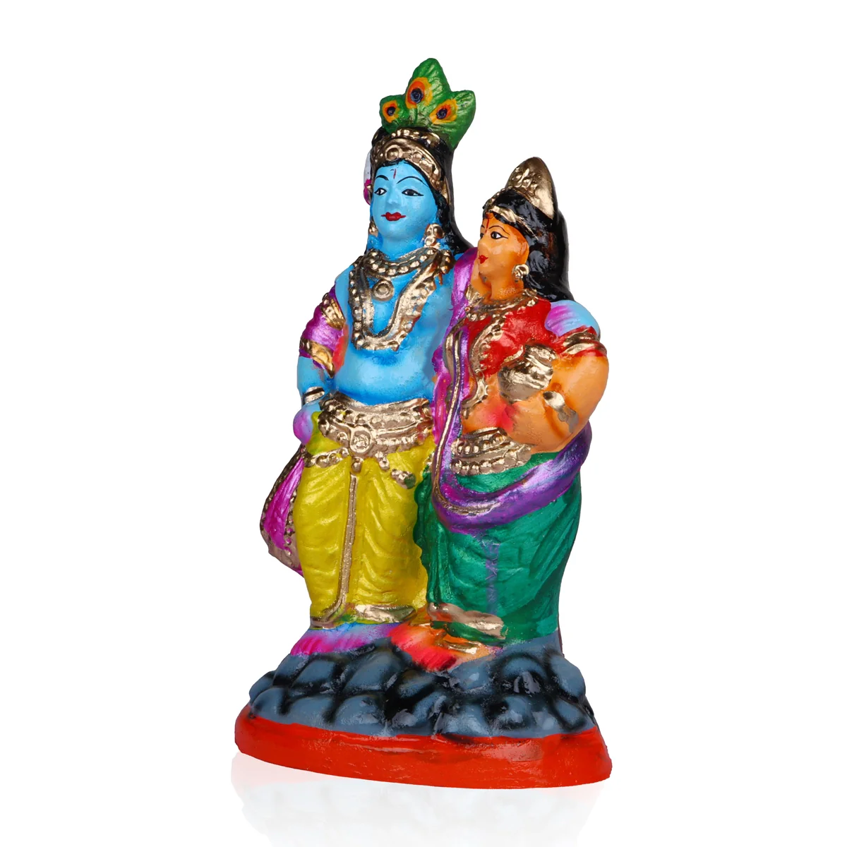 Radha Krishna Standing Clay Golu Bommai - 10 x 5 Inches | Giri Golu Doll/ Navaratri Golu Bomma/Gombe/Bommai - Image 3