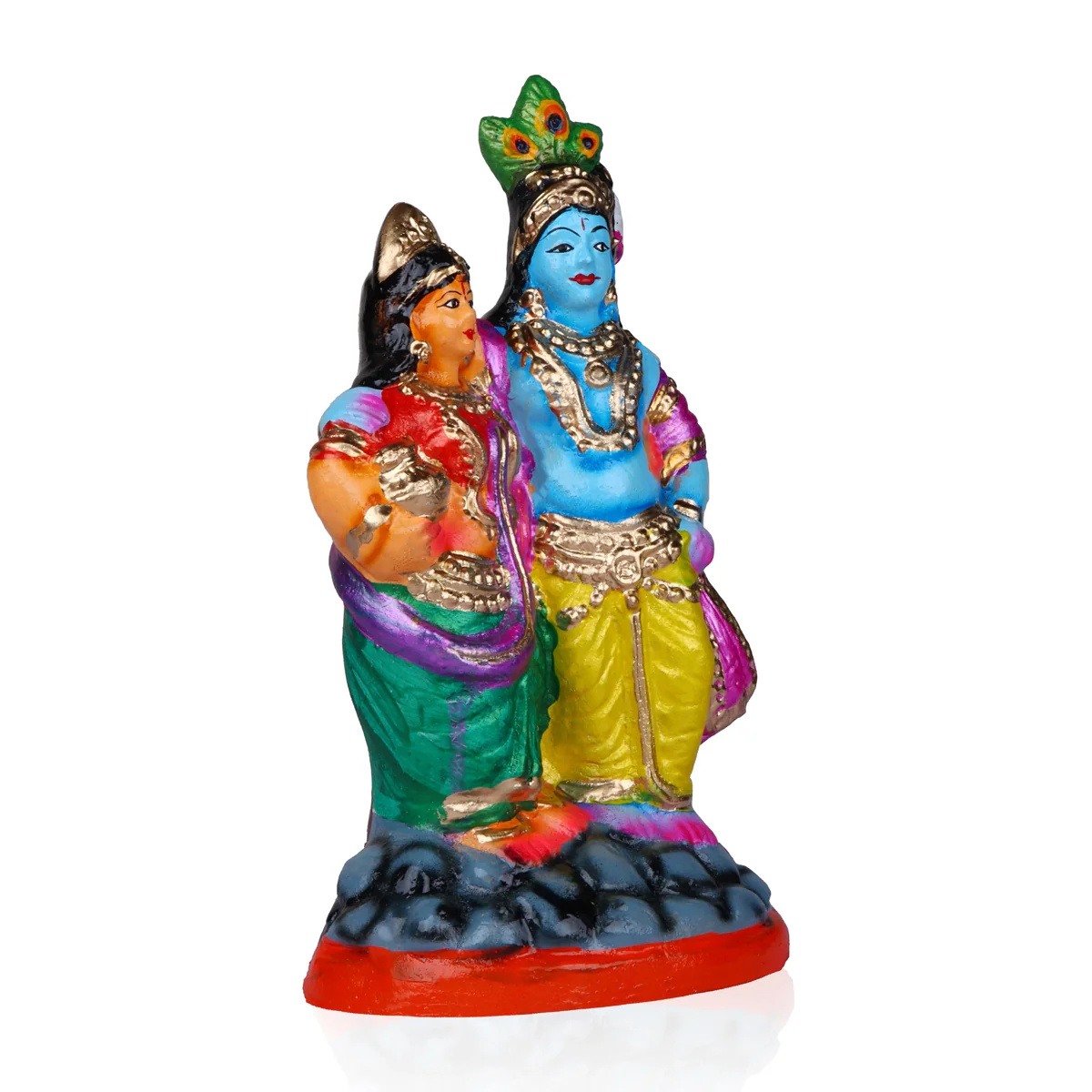 Radha Krishna Standing Clay Golu Bommai - 10 x 5 Inches | Giri Golu Doll/ Navaratri Golu Bomma/Gombe/Bommai - Image 4