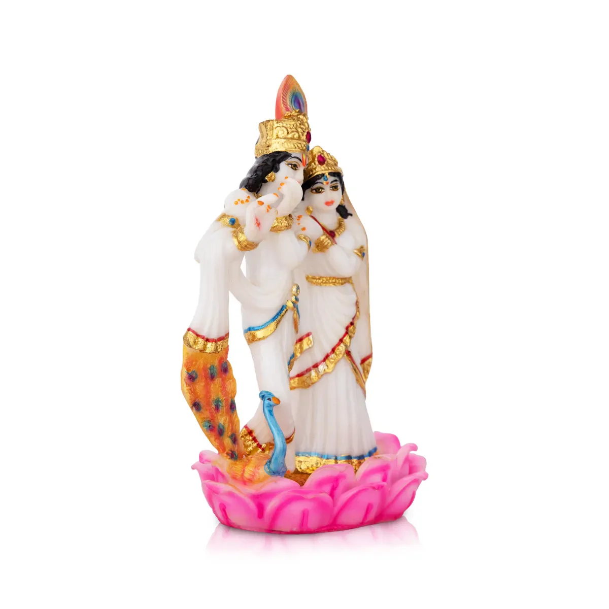 Radha Krishna Statue Standing On Lotus Base - 8 x 5 Inches | Marble Dust Murti/ Radha Krishna Murti for Pooja - Image 2