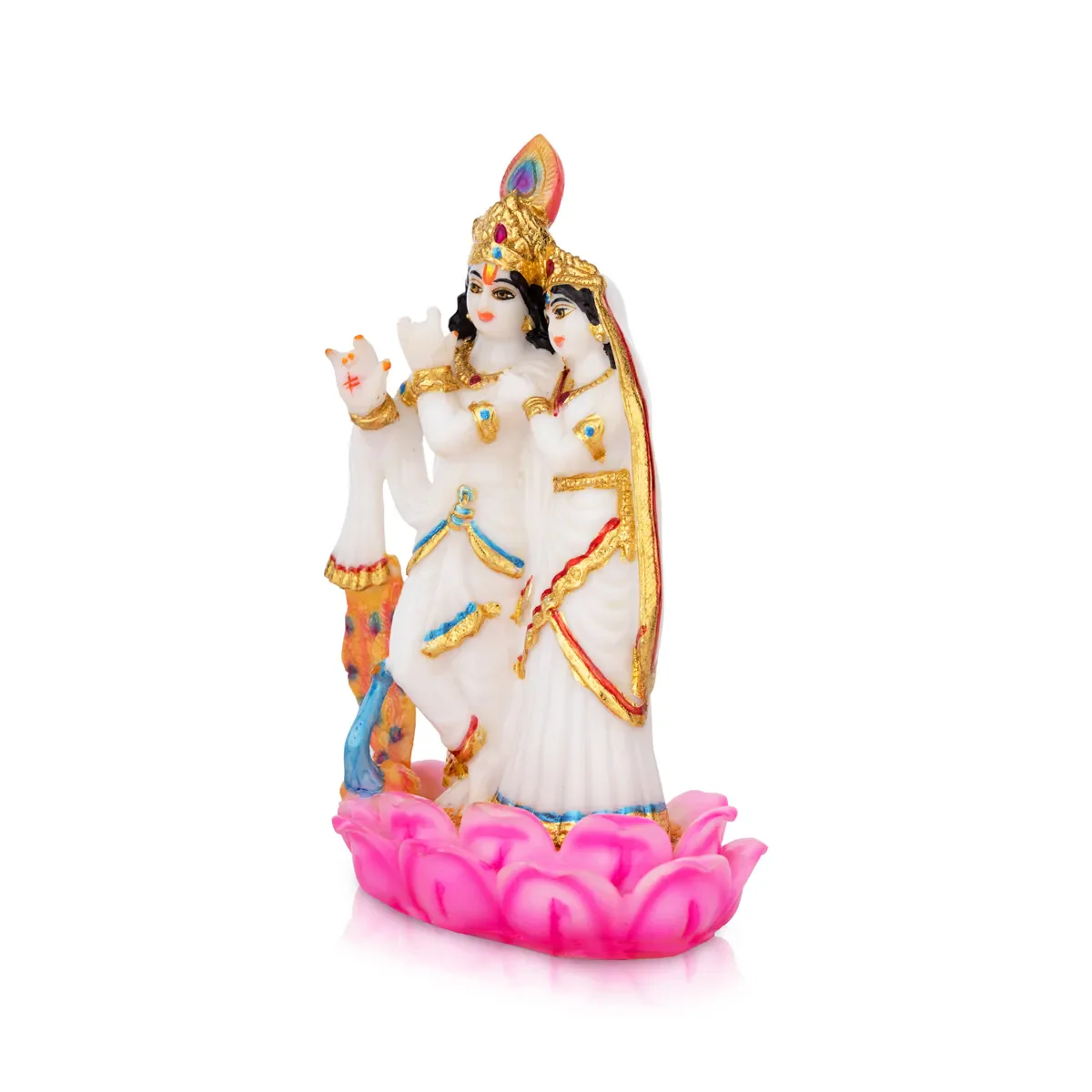 Radha Krishna Statue Standing On Lotus Base - 8 x 5 Inches | Marble Dust Murti/ Radha Krishna Murti for Pooja - Image 3