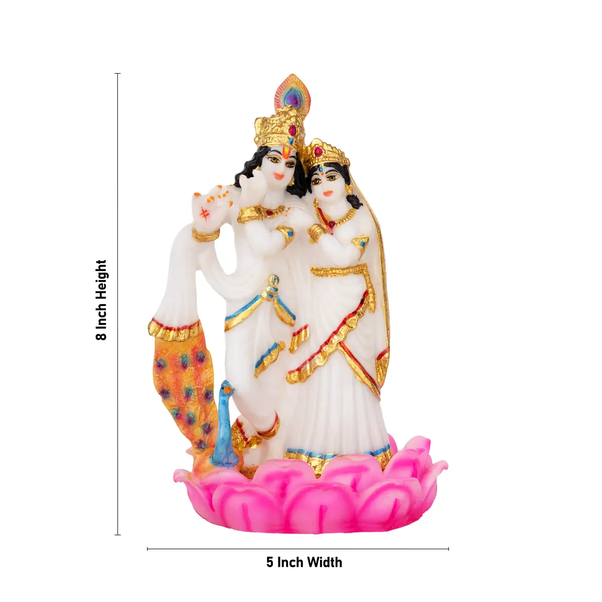 Radha Krishna Statue Standing On Lotus Base - 8 x 5 Inches | Marble Dust Murti/ Radha Krishna Murti for Pooja - Image 5