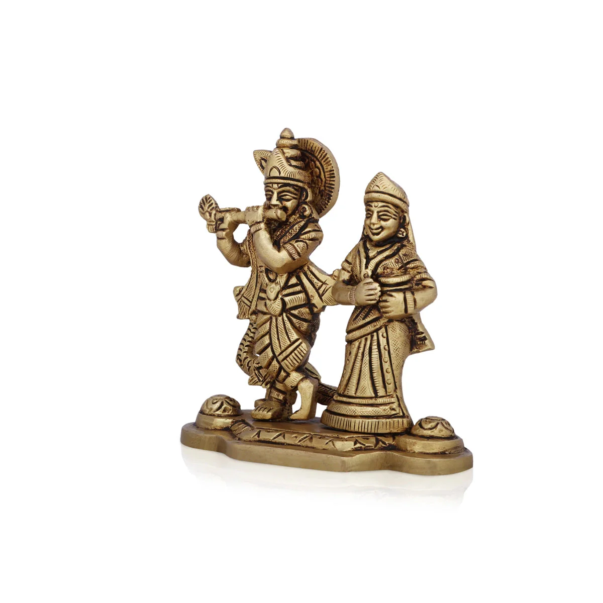 Radha Krishna Statue With Peacock - 4 x 4.5 Inches | Antique Brass Idol/ Standing Radha Krishna Murti for Pooja - Image 3