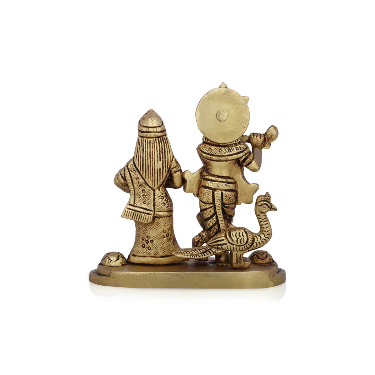 Radha Krishna Statue With Peacock - 4 x 4.5 Inches | Antique Brass Idol/ Standing Radha Krishna Murti for Pooja - Image 4