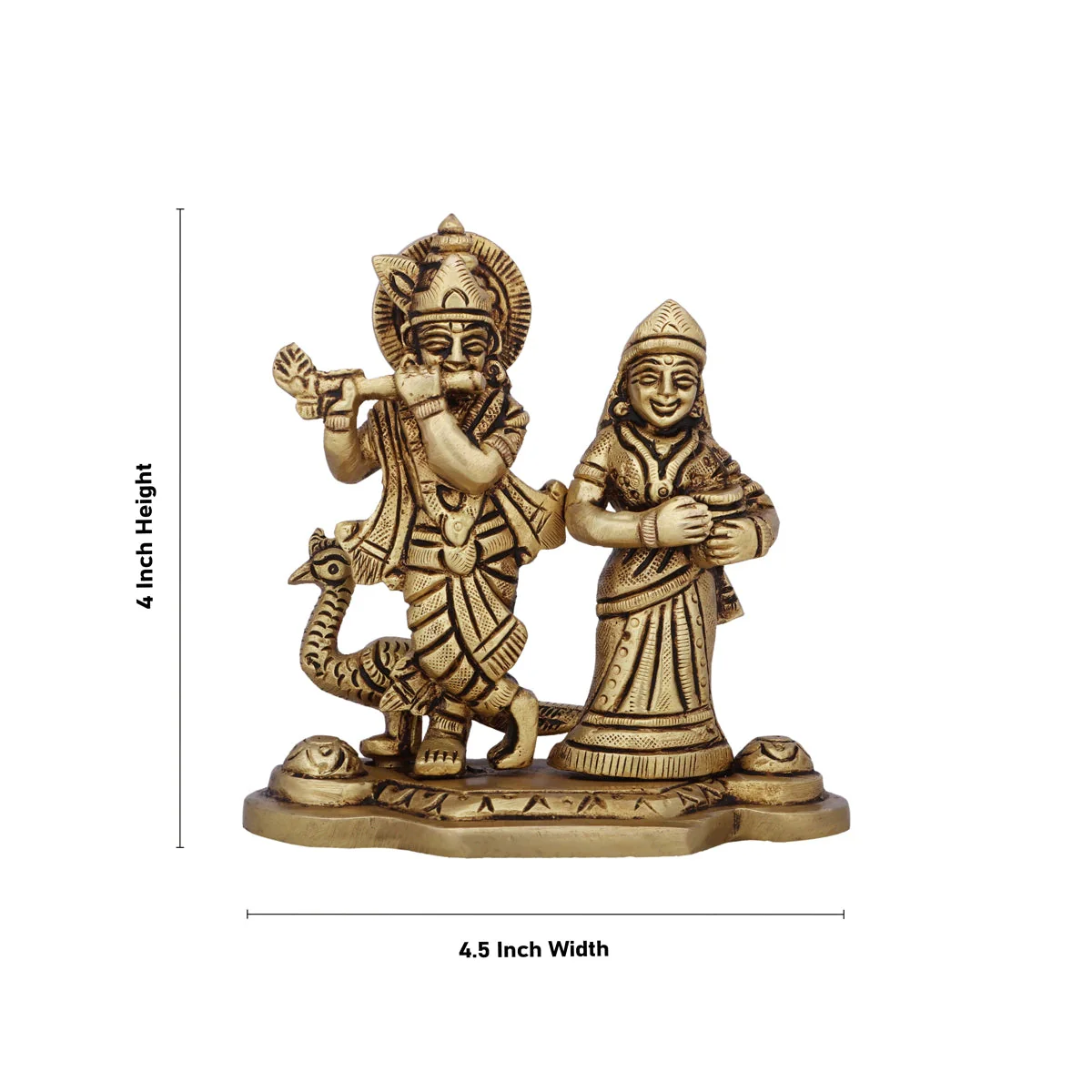 Radha Krishna Statue With Peacock - 4 x 4.5 Inches | Antique Brass Idol/ Standing Radha Krishna Murti for Pooja - Image 5