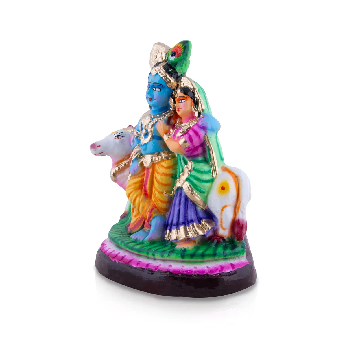 Radha Krishna with Cow Clay Golu Bommai - 10 x 8 Inches | Giri Golu Doll/ Navaratri Golu Bomma/Gombe/Bommai - Image 3