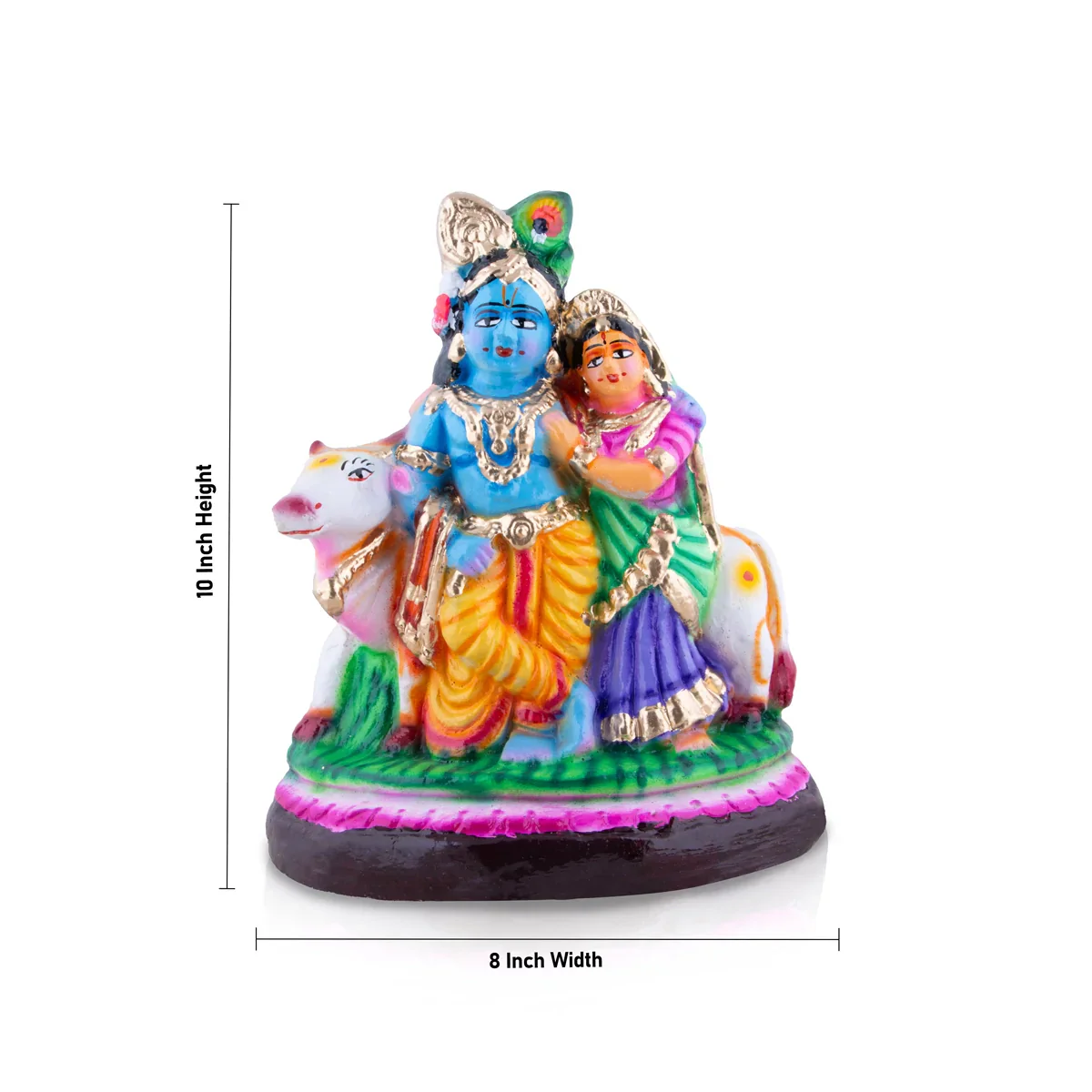 Radha Krishna with Cow Clay Golu Bommai - 10 x 8 Inches | Giri Golu Doll/ Navaratri Golu Bomma/Gombe/Bommai - Image 5